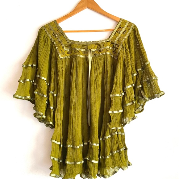 Mexican dress Bohemian Mini Tunic Summer Blouse Angel Sleeves - Picture 3 of 5